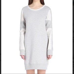 Diesel tunic sweatshirt dress, light gray, with leather inserts.